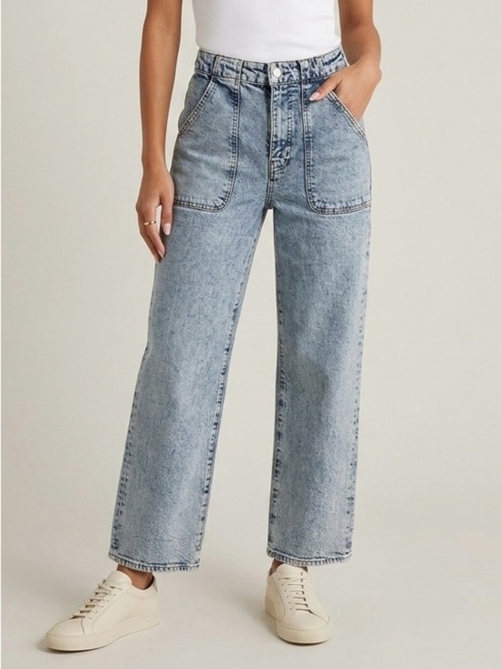 FRAME The Modern Pocket Wide High Rise Straight Leg Jean Charge Acid Wash